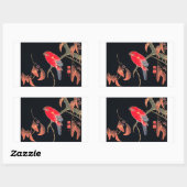 Red Parrot  Bird Japans Woodblock Print Rechthoekige Sticker (Vel)