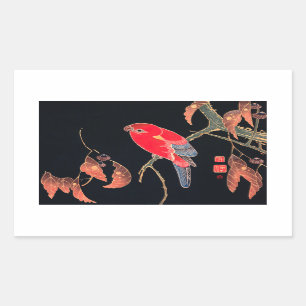 Red Parrot  Bird Japans Woodblock Print Rechthoekige Sticker