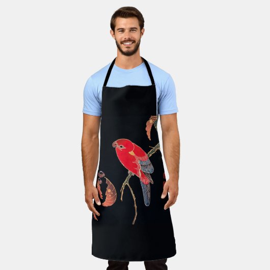 Red Parrot Bird Japans Woodblock Print Schort (Gedragen)