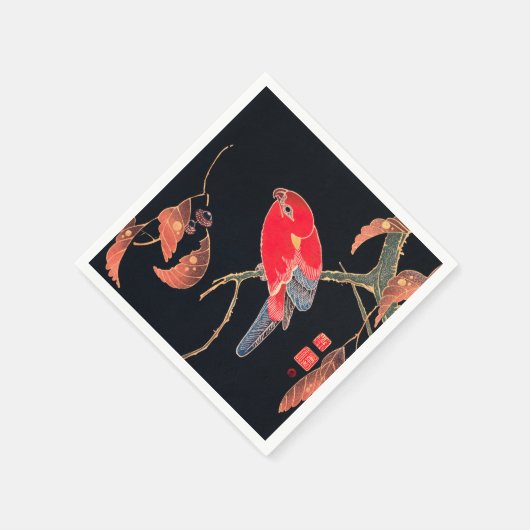 Red Parrot  Bird Japans Woodblock Print Servet (Hoek)