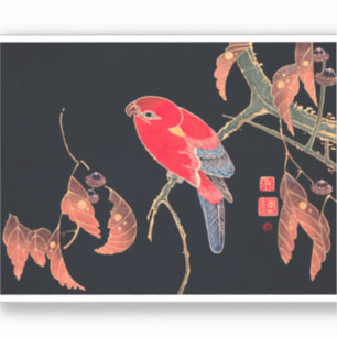Red Parrot  Bird Japans Woodblock Print Sticker