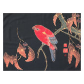 Red Parrot Bird Japans Woodblock Print Tafelkleed (Voorkant (Horizontaal))