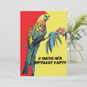 Red Parrot Birthday Childs Boys Invitation Yellow Kaart (Staand voorkant)