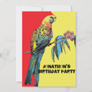 Red Parrot Birthday Childs Boys Invitation Yellow Kaart