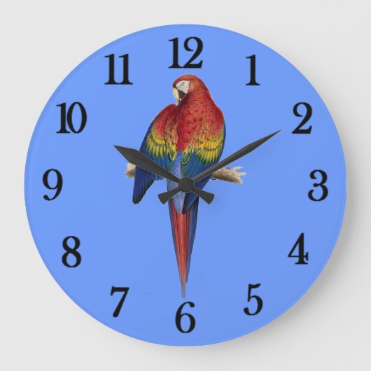 Red Parrot Blue Background Grote Klok (Voorkant)
