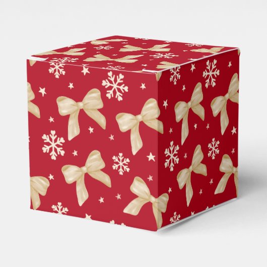 Red Party Favor Box with Gold Bow Pattern  Bedankdoosjes (Voorkant Zijde)