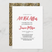 Red Party Leopard Birthday Uitnodiging (Voorkant / Achterkant)