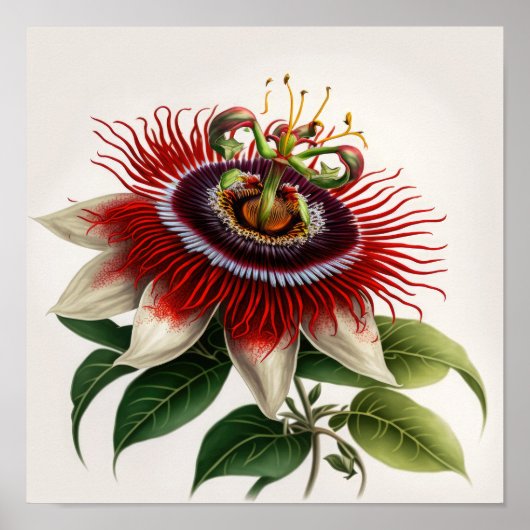 Red Passion Flower Art Print Poster (Voorkant)