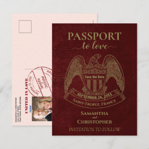 Red Passport Schattige Fun Wedding Save the Date Aankondigingskaart