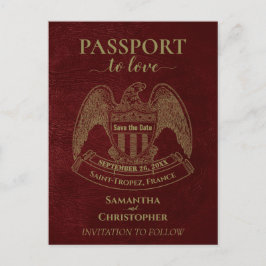 Red Passport Schattige Fun Wedding Save the Date Aankondigingskaart