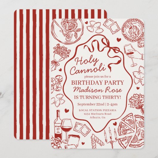 Red Pasta Party Holy Canolli Italian Birthday Kaart (Voorkant / Achterkant)