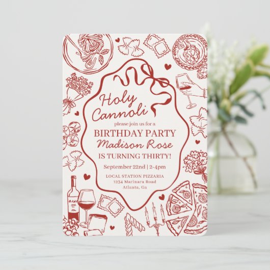 Red Pasta Party Holy Canolli Italian Birthday Kaart (Staand voorkant)