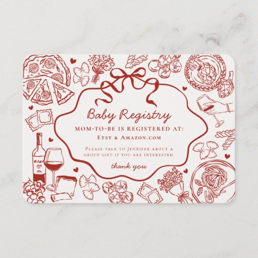 Red Pasta Special Delivery Italian Baby Registry Informatiekaartje (Voorkant)
