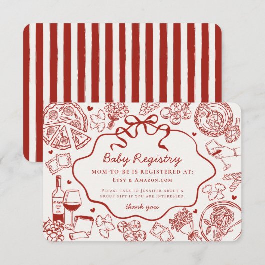 Red Pasta Special Delivery Italian Baby Registry Informatiekaartje (Voorkant / Achterkant)
