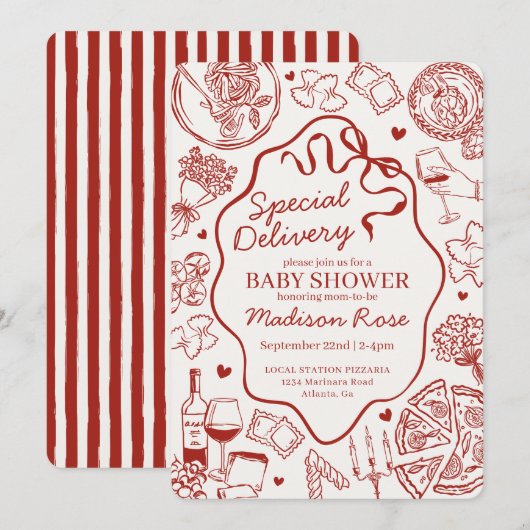 Red Pasta Special Delivery Italian Baby Shower Kaart (Voorkant / Achterkant)