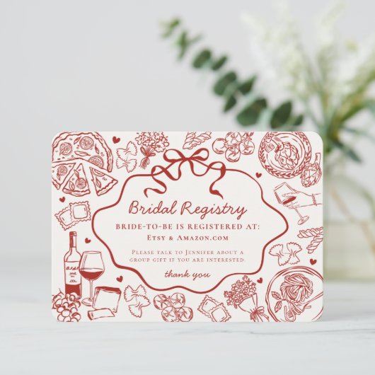 Red Pasta Thats Amore Italian Bridal Registry Informatiekaartje (Staand voorkant)