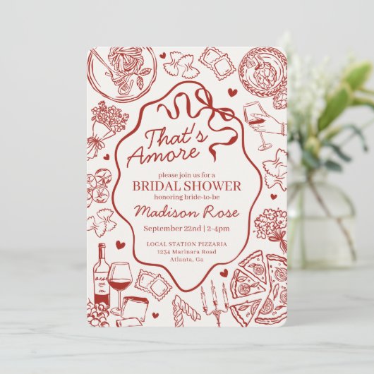 Red Pasta Thats Amore Italian Bridal Shower Kaart (Staand voorkant)