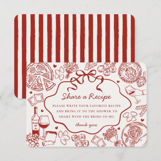 Red Pasta Thats Amore Italian Bridal Shower Recipe Informatiekaartje (Voorkant / Achterkant)