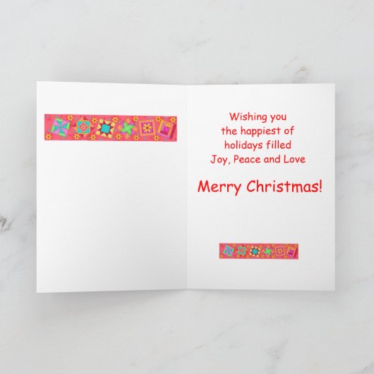 Red Patchwork Quilt Block Art Merry kerst Feestdagen Kaart (Binnen)