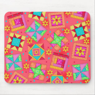 Red Patchwork Quilt Blocks Mousepad Muismat