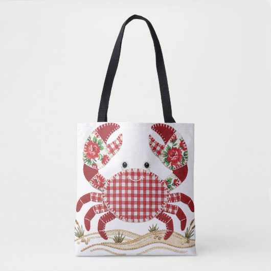 Red Patchwork Quilt Crab Tote Bag (Voorkant)