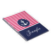 Red Pattern Blue Anchor Persoonlijke naam Notitieboek (Rechterzijde)