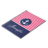 Red Pattern Blue Anchor Persoonlijke naam Notitieboek (Linkerzijde)