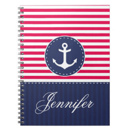 Red Pattern Blue Anchor Persoonlijke naam Notitieboek
