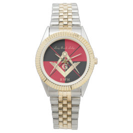 Red Pattern Monogram Masonic Lodge Watch Horloge