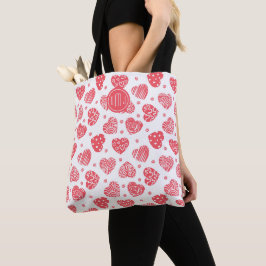 Red Pattern Valentijn Hearts Monogram Tote Bag