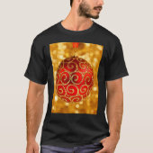 Red Patterned Christmas Bauble on Bokeh Background T-shirt (Voorkant)