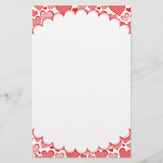 Red Patterned Hearts-Lijst Briefpapier (Voorkant)