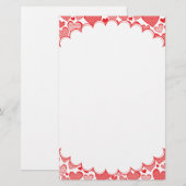 Red Patterned Hearts-Lijst Briefpapier (Voorkant / Achterkant)