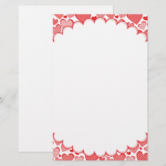 Red Patterned Hearts-Lijst Briefpapier (Voorkant / Achterkant)