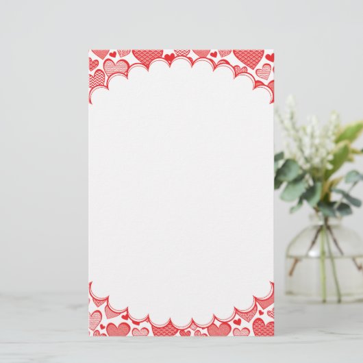 Red Patterned Hearts-Lijst Briefpapier (Staand voorkant)