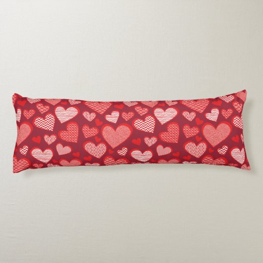 Red Patterned Ik hou van je Harten Lichaamskussen (Achterkant)