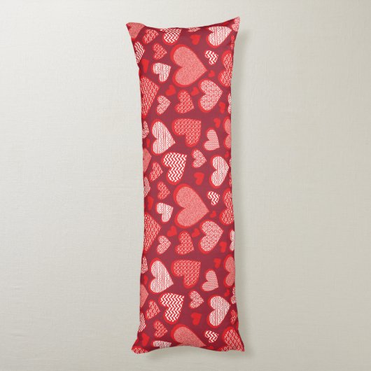 Red Patterned Ik hou van je Harten Lichaamskussen (Achterkant (Verticaal))