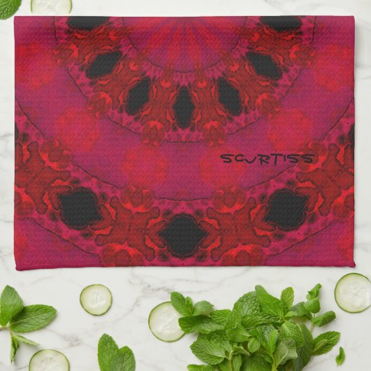 Red Patterned Kitchen Towel Theedoek (Gevouwen)
