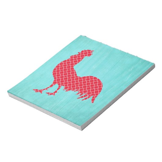 Red Patterned Rooster Silhouette Notitieblok (Linkerzijde)