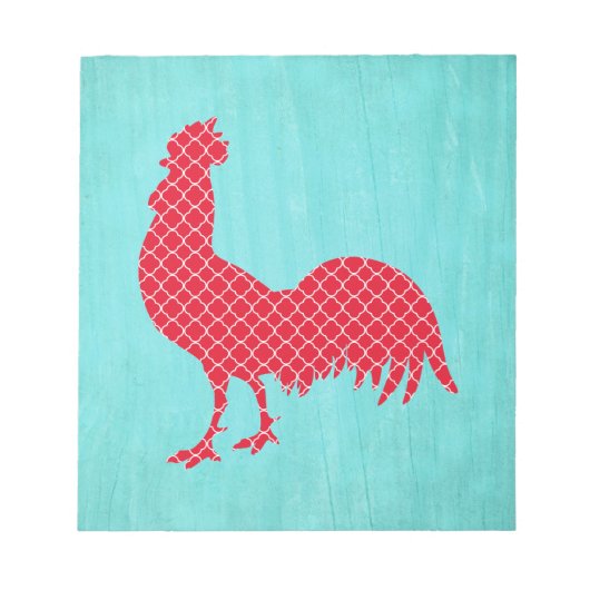 Red Patterned Rooster Silhouette Notitieblok (Voorkant)