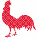 Red Patterned Rooster Silhouette Staand Fotobeeldje<br><div class="desc">Een rood quatrefololie gepatterd silhouet van een rooster.</div>