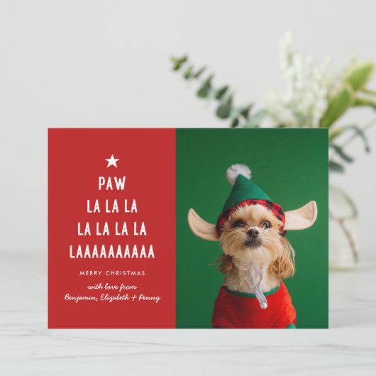 Red Paw La Pet Kerstmis Feestdagenkaart (Staand voorkant)
