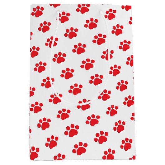 Red Paw Print Patroon Medium Cadeauzakje (Voorkant)
