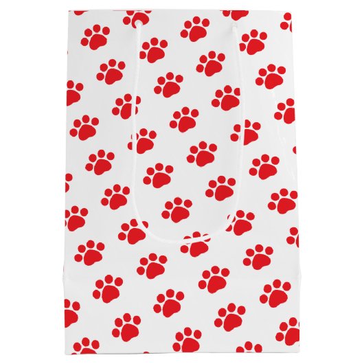 Red Paw Print Patroon Medium Cadeauzakje (Achterkant)