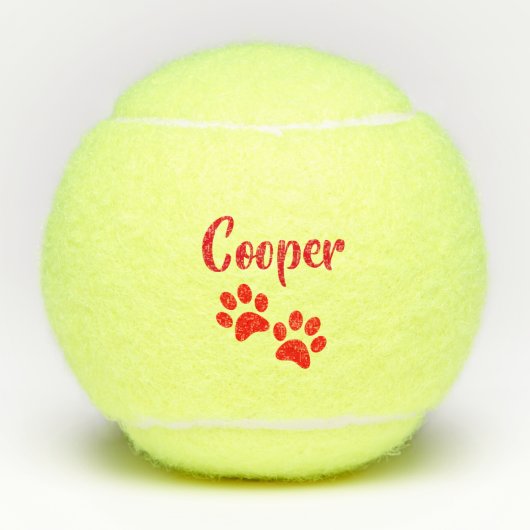Red Paw Print Personalized Pet of Dog Name Speelgo Tennisballen (Voorkant)