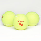 Red Paw Print Personalized Pet of Dog Name Speelgo Tennisballen (Multi)