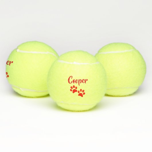 Red Paw Print Personalized Pet of Dog Name Speelgo Tennisballen (Multi)