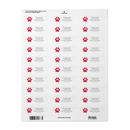 Red Paw Print Vakantie Etiket (Full Sheet)
