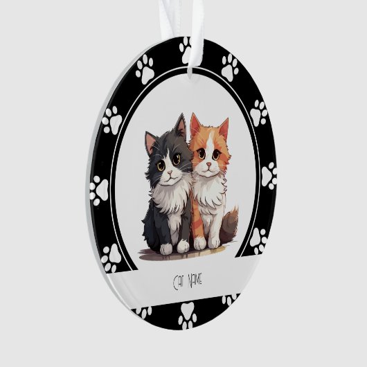 Red Paw Prints Kattennaam Ornament (voorkant)