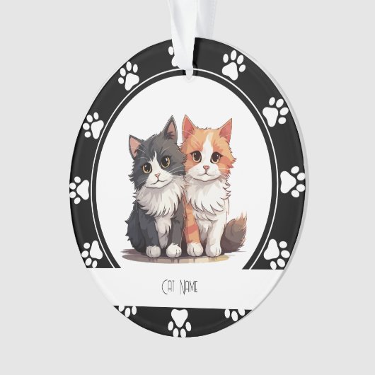 Red Paw Prints Kattennaam Ornament (voorkant)